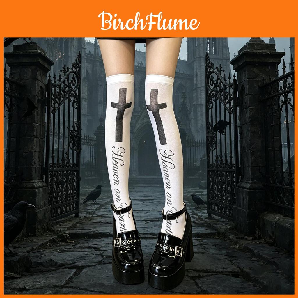Cross Letter Print Overtheknee Socks With Velvet Fabric For Youth Women