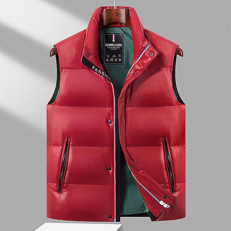 Осень и зима новый стиль простой и универсальный пуховый жилет мужской молодежный модный теплый жилет модный пуховый жилет M красный