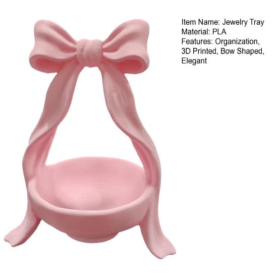 3D Printed Bow Jewelry Organizer Stand Ribbon Bow Knot Trinket Holder for Necklaces Bracelets Earrings Rings Decorative Vanity Storage Dish for