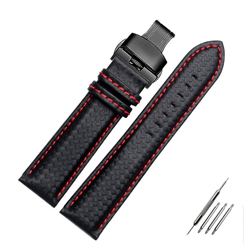18mm 20mm 21mm 22mm 23mm 24mm Cinturino Orologio in Pelle con Motivo Fibra di Carbonio Cuciture Nere Rosse Arancioni Cinturino Orologio Accesso Orologio da Uomo