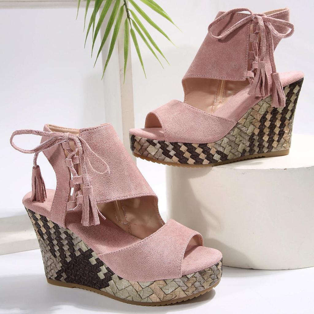 Damen Keilabsatz Sandalen mit Quasten - Sommer 2025 Fischmaul Design