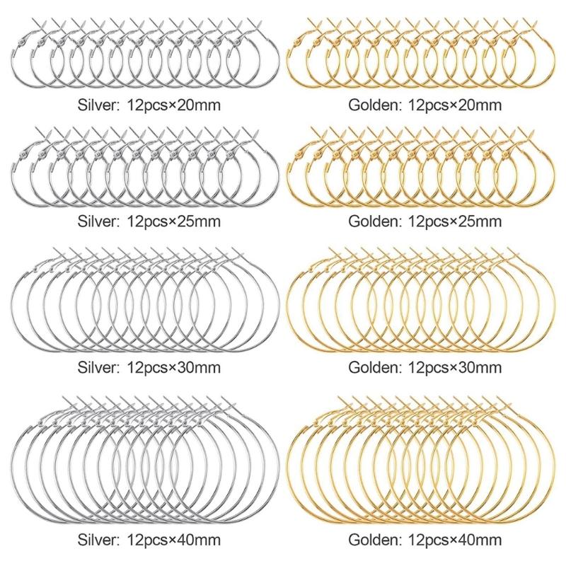 96 Pcs Hoop Earrings Finding Hypoallergenic Alloy Round Earring Hoops for Jewelry Making Earring DIY Craft Easy to Use