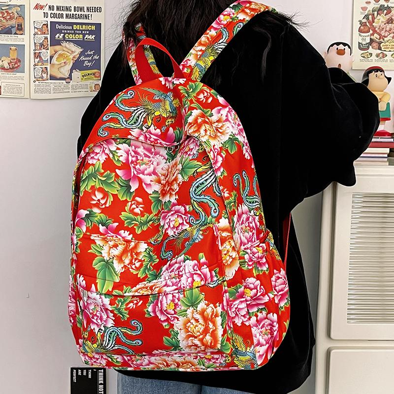 DELIXIONG Nylon Backpack Regular Women's Red/Green/Black DLX-XCX-8626