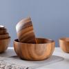 Acacia Wood Salad and Rice Bowl - Large Round Wooden Basin Tableware