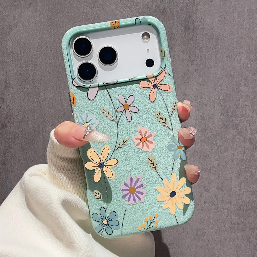 Dreamy Flower Print Lychee Protective Phone Case For iPhone 17 Air 16 15 13 12 11 ProMax Pro Plus Anti-Scratch Funda Bumper