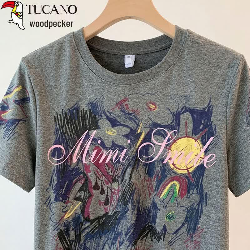 Women's Cotton Print Loose Fit Short Sleeve T-Shirt