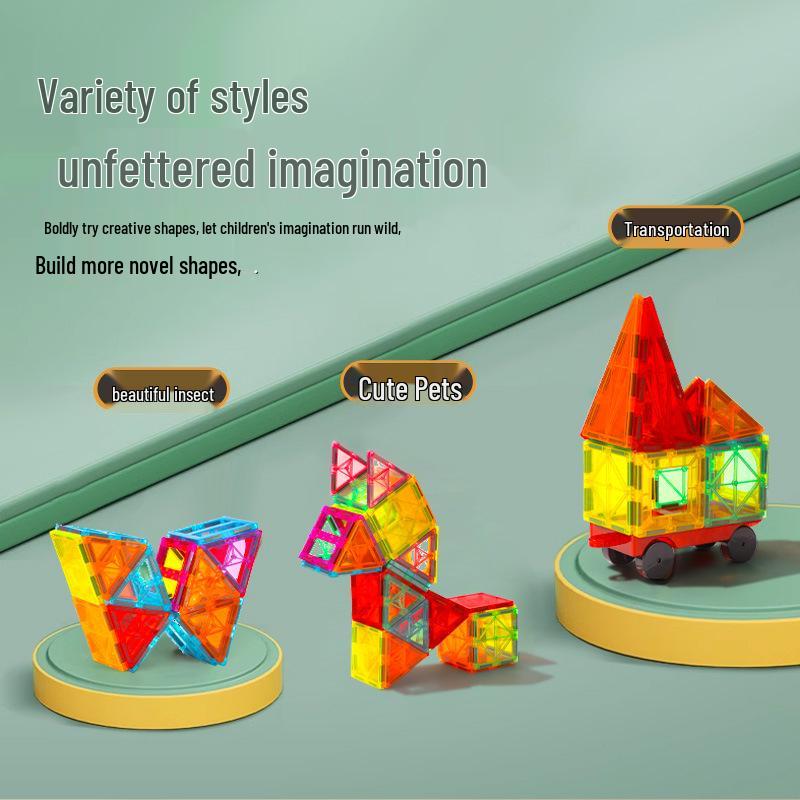 Stained Glass Magnetic Tile Set: Strong, Fun Assembly Building Blocks for Early Education Ages 3-6