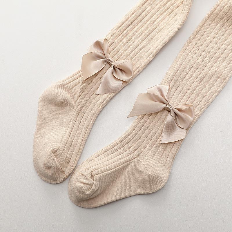 Infant Girls' White Footed Tights with Bow, Spring/Autumn Leggings Bodysuit