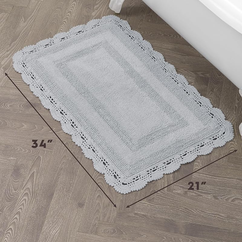 Laura Ashley Crochet Cotton 21x34 Bath Rug, Light Grey 21x34 серый