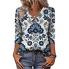Women's 3/4 Sleeve Shirts V Neck Print Tops Casual Tops Basic Tees Blouse Loose Tops