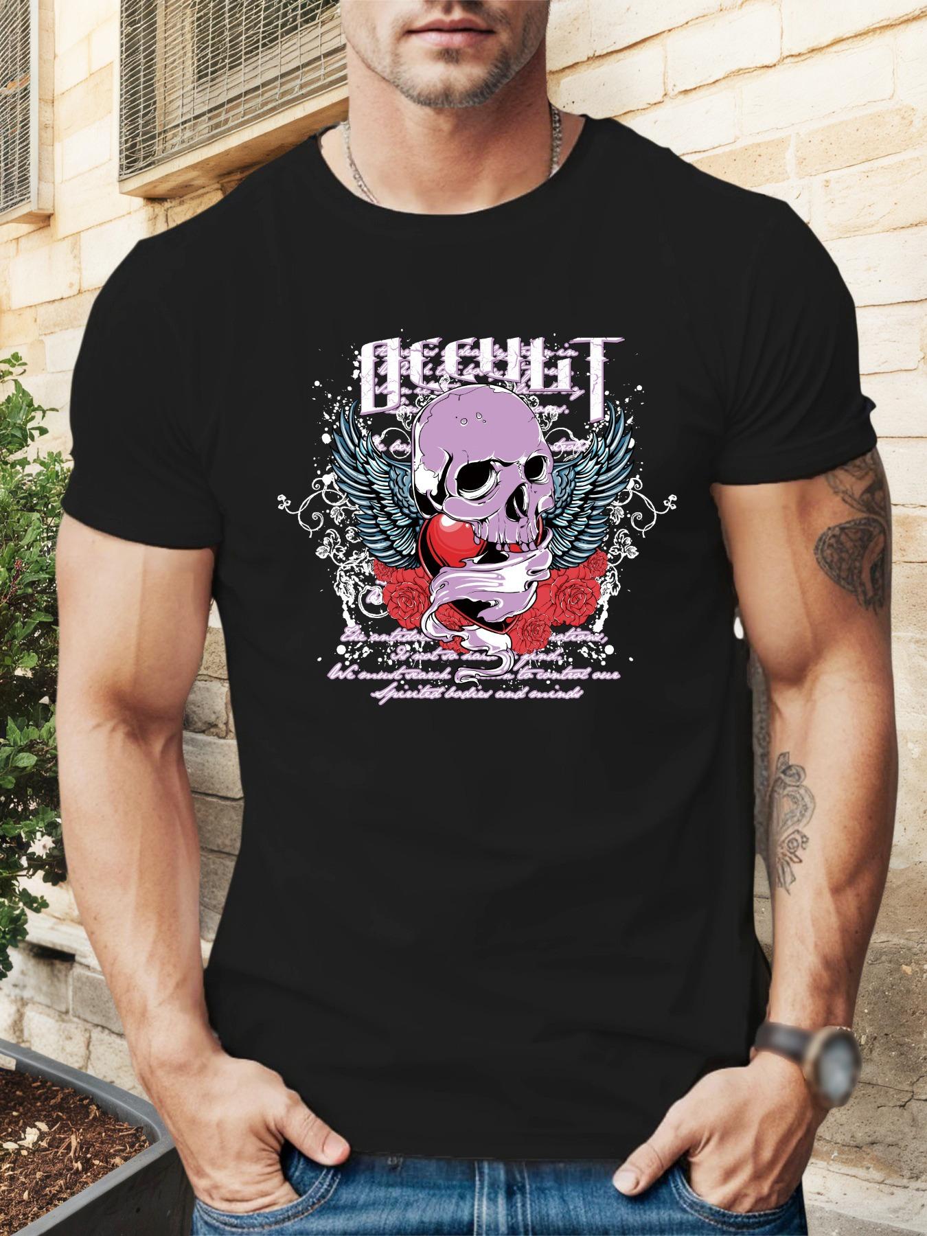 

Classic Summer Comfort Round Neck T-shirt with Frankincense Skull Pattern XXL