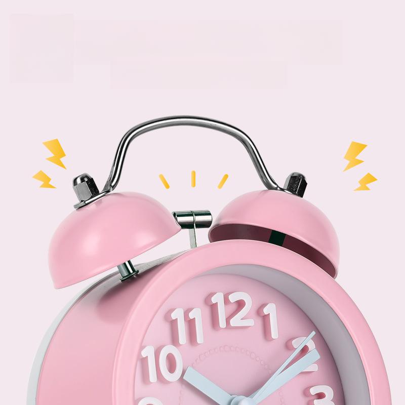Three-dimensional digital creative bell ringing clock convex literal texture fashionable metal alarm clock silent luminous seat clock