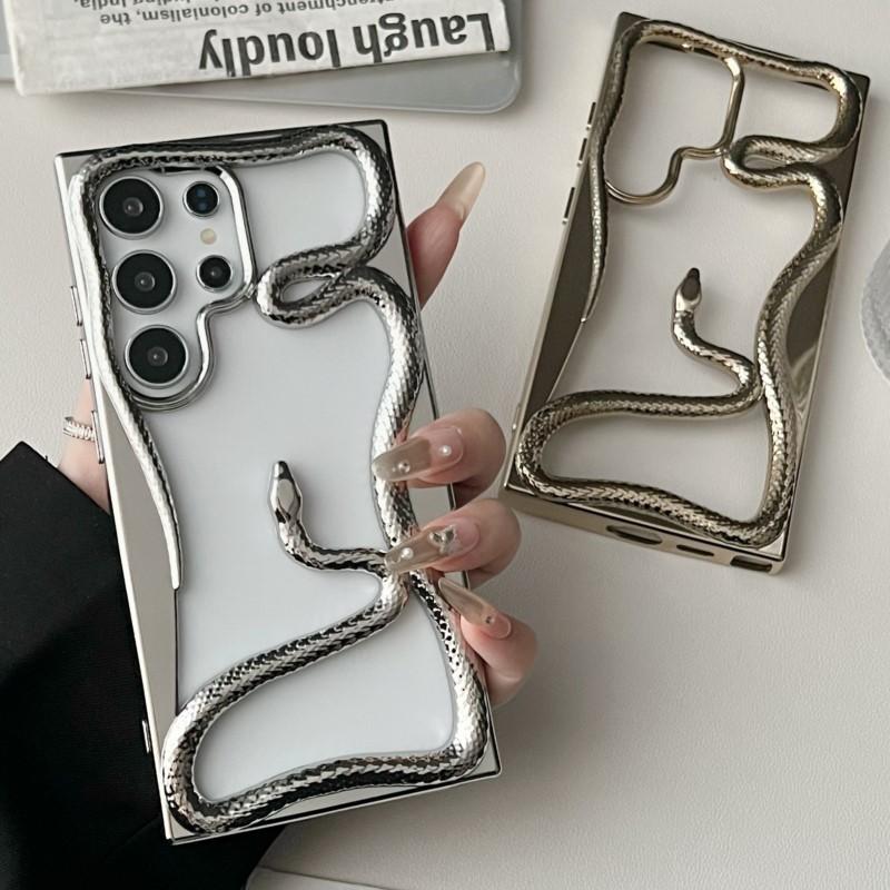 Luxuriöse Plattierung 3D Ausgehöhlte Schlangenhülle für Samsung Galaxy S25 S24 S23FE S22 Ultra A15 A16 A55 A56 A36 A26 Weiche Stoßfeste Hülle
