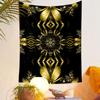 Golden Floral Mandala Pattern on Black Patterned tapestry home decor, suitable for bedroom and living room, gift