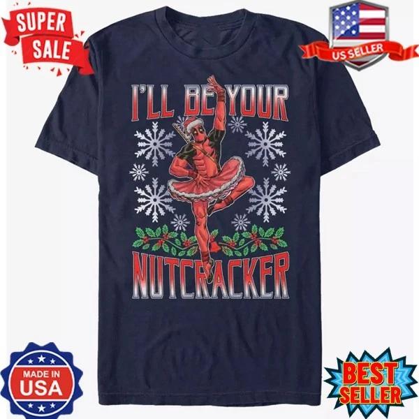 Marvel Deadpool Nutcracker T-Shirt, Deadpool Christmas T-Shirt, S-5XL S