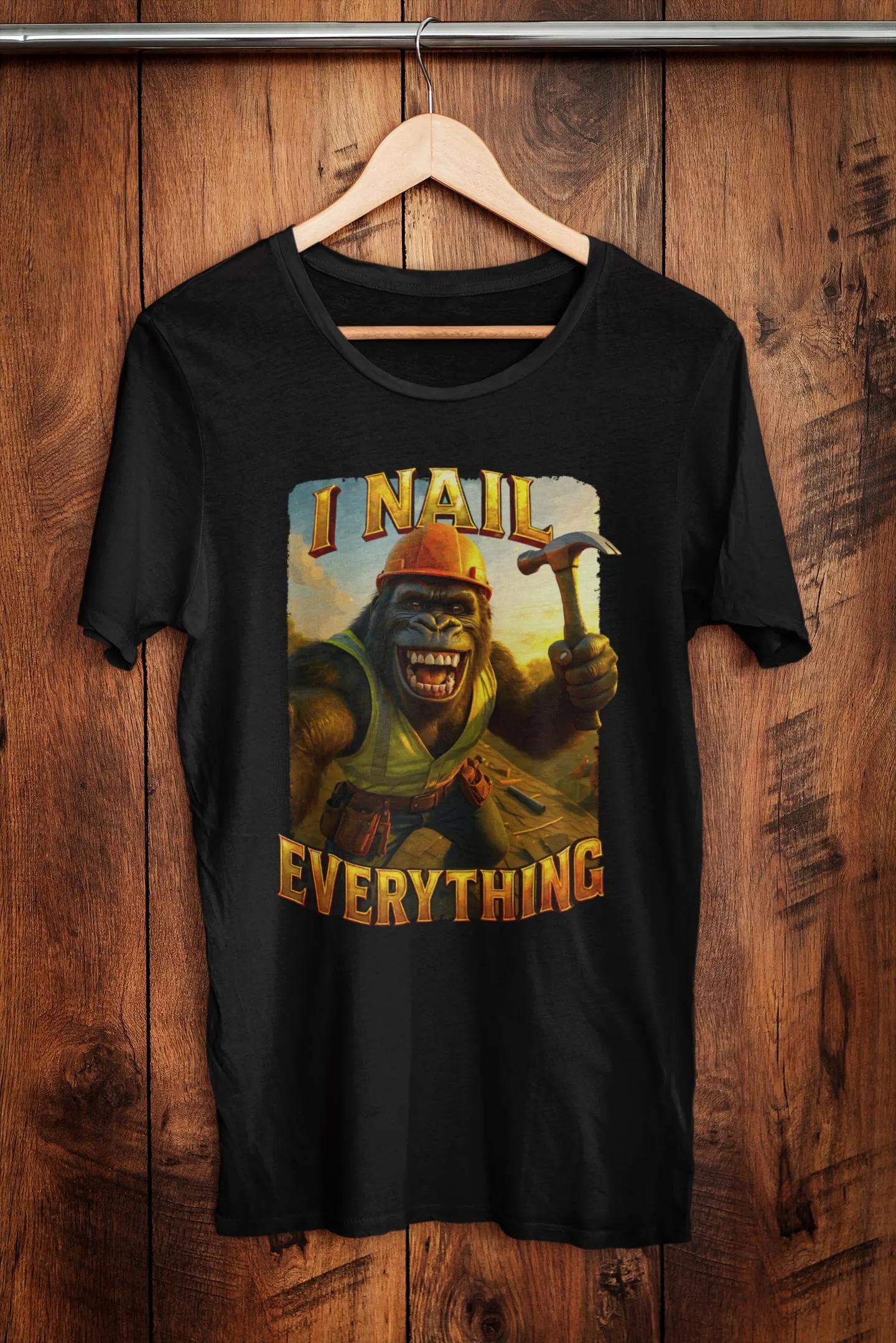 Worker Gorilla Fun Printed Tshirt Women and Unisex Street Funny Style Top Spring and Summer Loose Short Sleeved Unisex Tshirt S