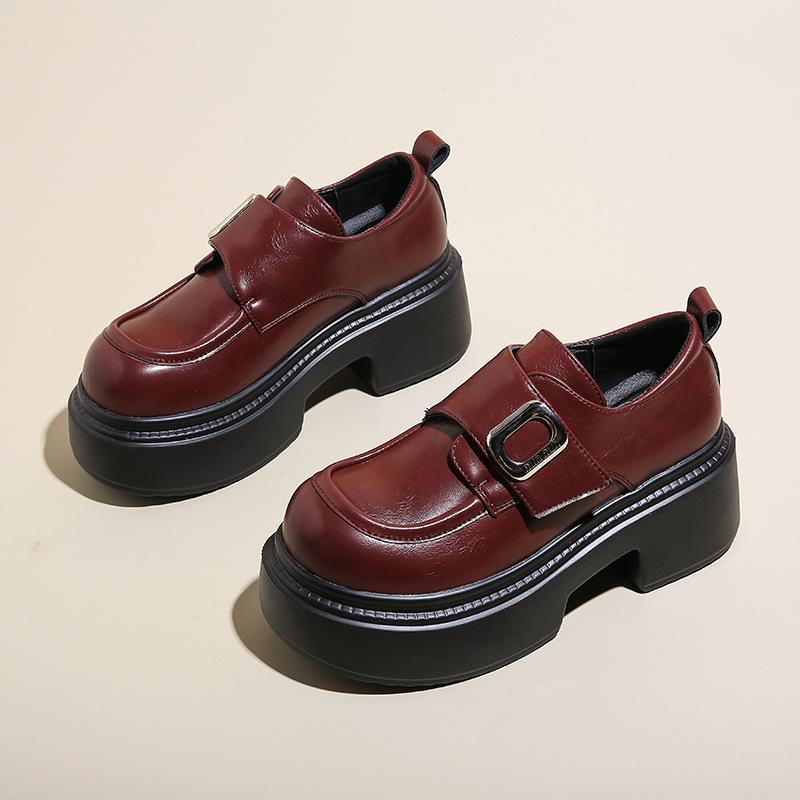 

Platform leather British style small leather shoes women s 2024 versatile black single shoes Velcro loafers 39