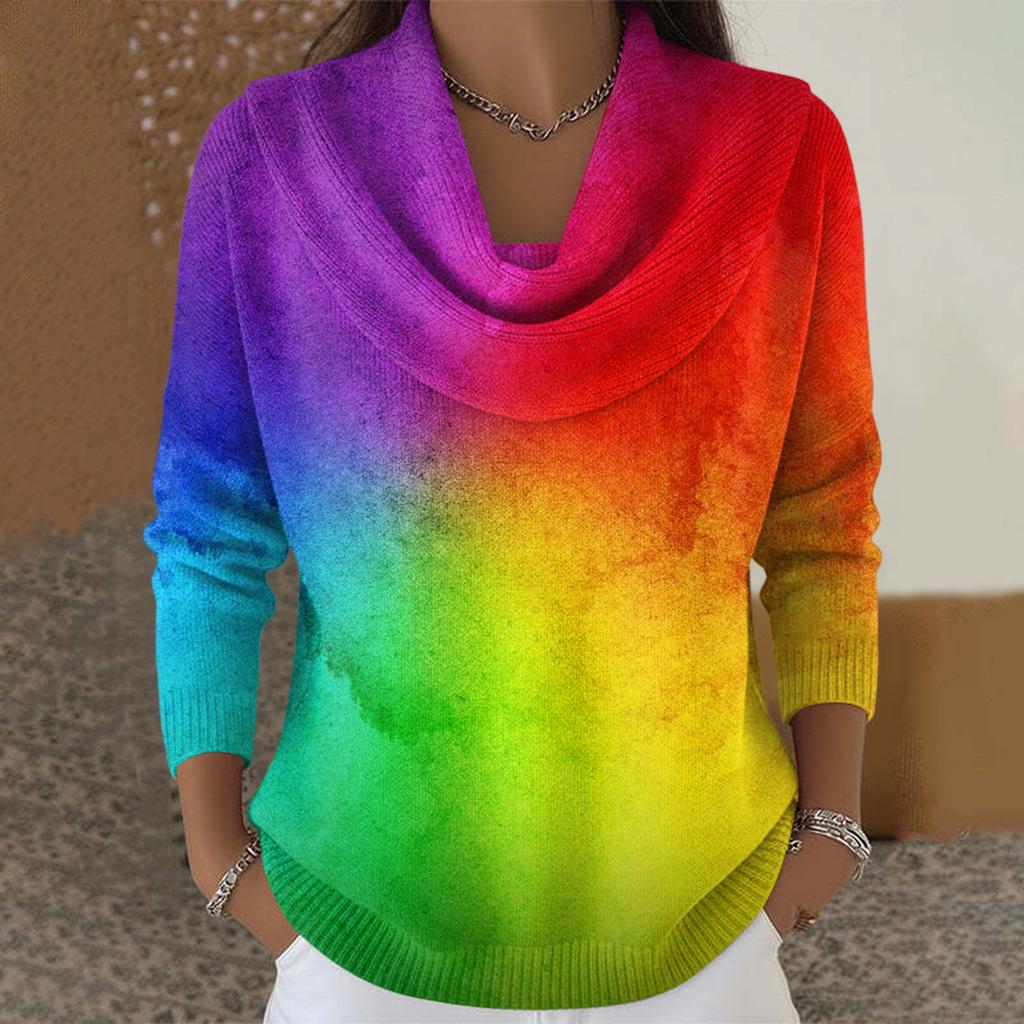 Dámský ležérní a módní svetr s dlouhým rukávem a potiskem, kulatým výstřihem