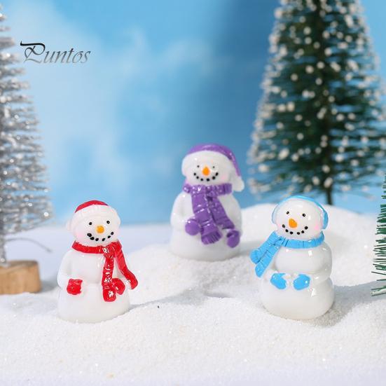 Healing Desktop Figurines 2Pcs Christmas Mini Snowman Figurines, Winter Tiny Resin Decoration, Xmas Micro Holiday Gift Box Fillers Landscape Ornament