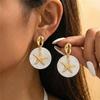 Boho Shell Starfish Drop Earrings for Women White Acrylic Round Disc Tassel Dangle Earrings Summer Beach Vacation Charm Jewelry