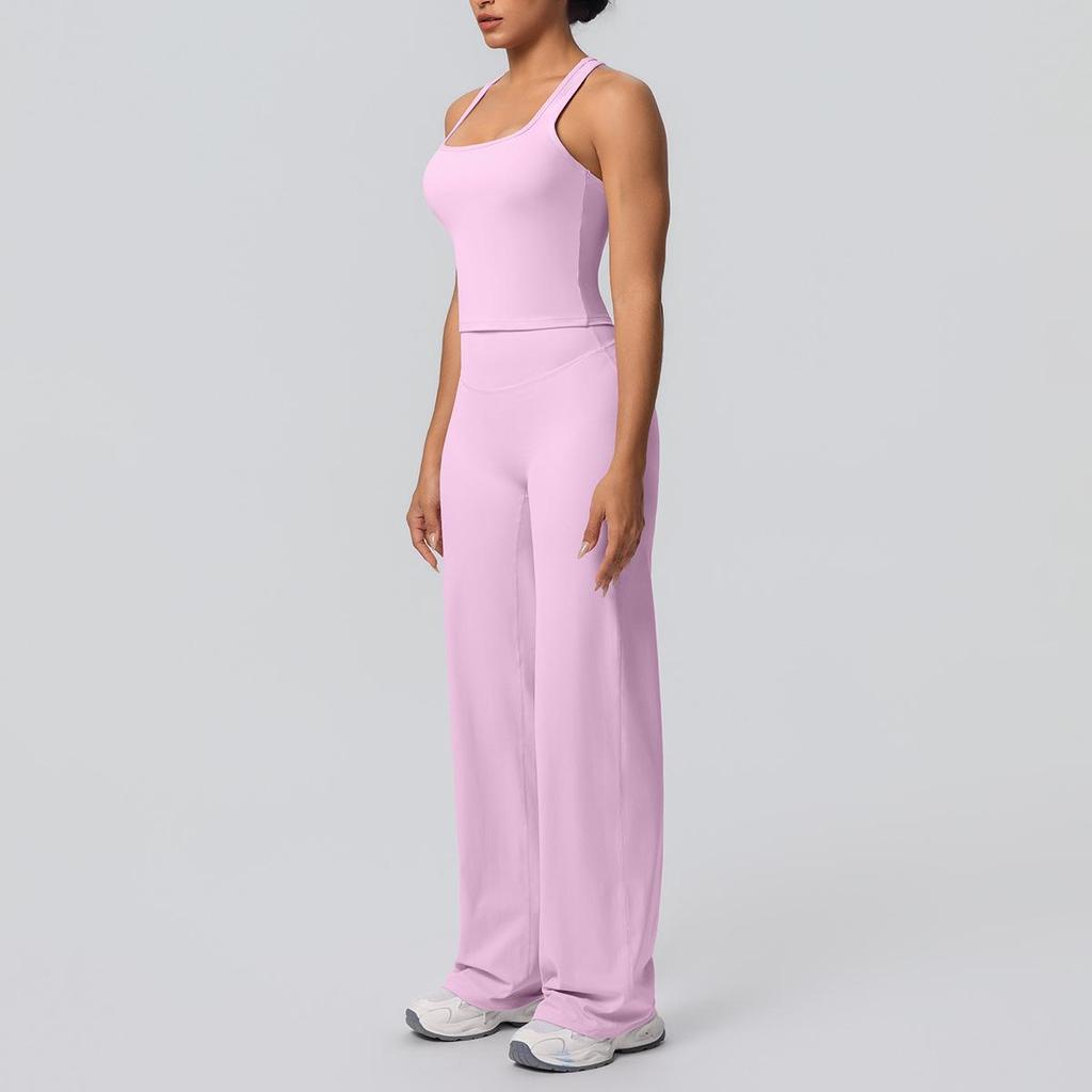 Brushed Lettering Racerback Sports Vest and Quick-Drying Yoga Pants Set