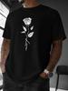Unisex Summer Cotton Short Sleeve T Shirt Minimalist White Line Rose Stem Print Crew Neck Aesthetic Street Casual Male Tee