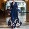 Französisches Patchwork-Netz-Maxikleid, Figurbetontes bedrucktes blaues lässiges bequemes Maxikleid, Vielseitiges Damen-Alltagskleid