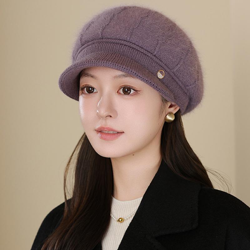 Middle-Aged and Elderly Thick Rabbit Fur Duck Tongue Beret Outdoor Windproof Mother Warm Knitted Cap