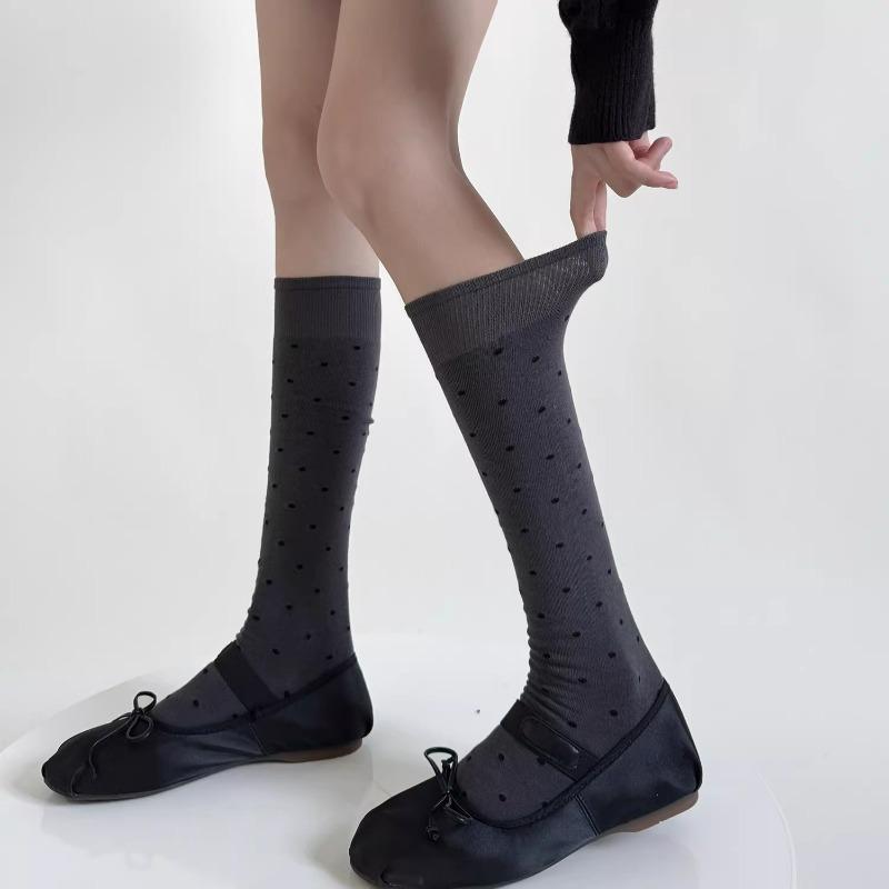 Korean Polka Dot Long Socks Lingerie Antislip High Tube Knee Sock Women Summer Nylon Thin Breathable Lolita Kawaii Stockings
