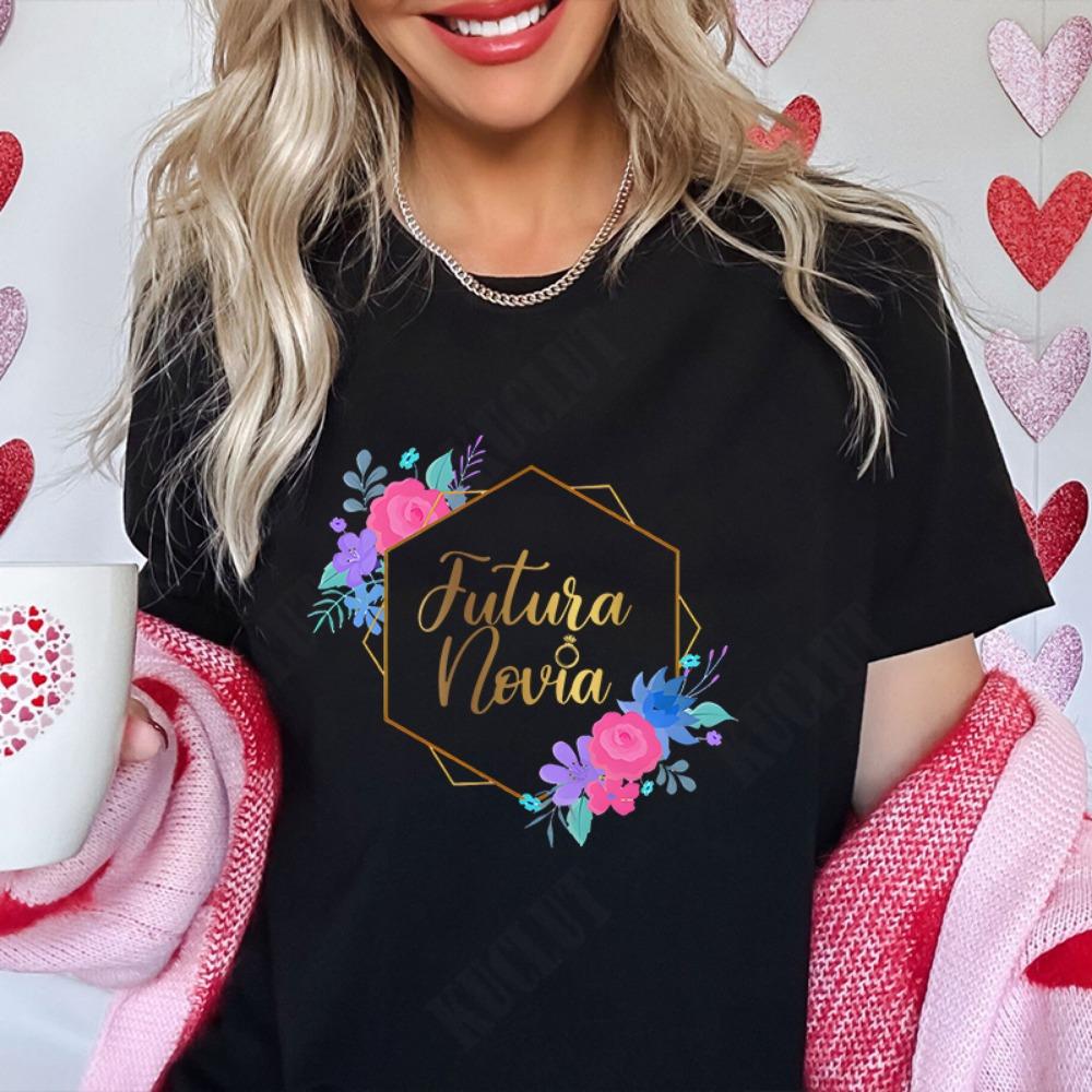 

Team Bride Bridal Matching T-Shirts Women s Floral Gold Print Short Sleeve O Neck Tees Spanish Girl Bachelorette Hen Party Tops M