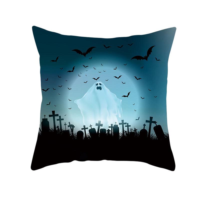 Halloween Theme Horror Pumpkin Bat Print Pattern Cushion Cover Home Living Room Sofa Decoration Square Throw Pillow Cover