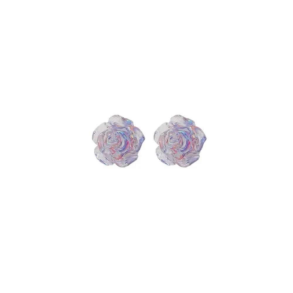 PONYKISS Silver Colorful Rose Cute Plant Stud Earring for Women Minimalist Fine Piercing Screw Bead Accessories