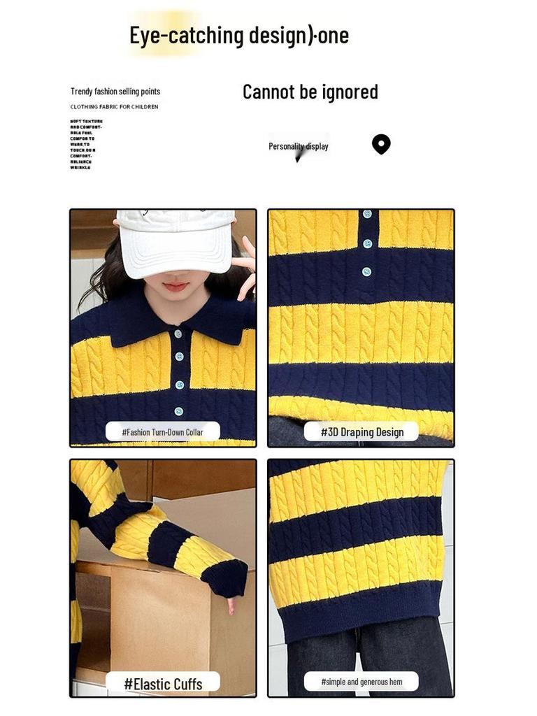 2025 Girls' Korean Style Autumn Casual Set: Fashionable Sweater and Jeans for Spring and Fall