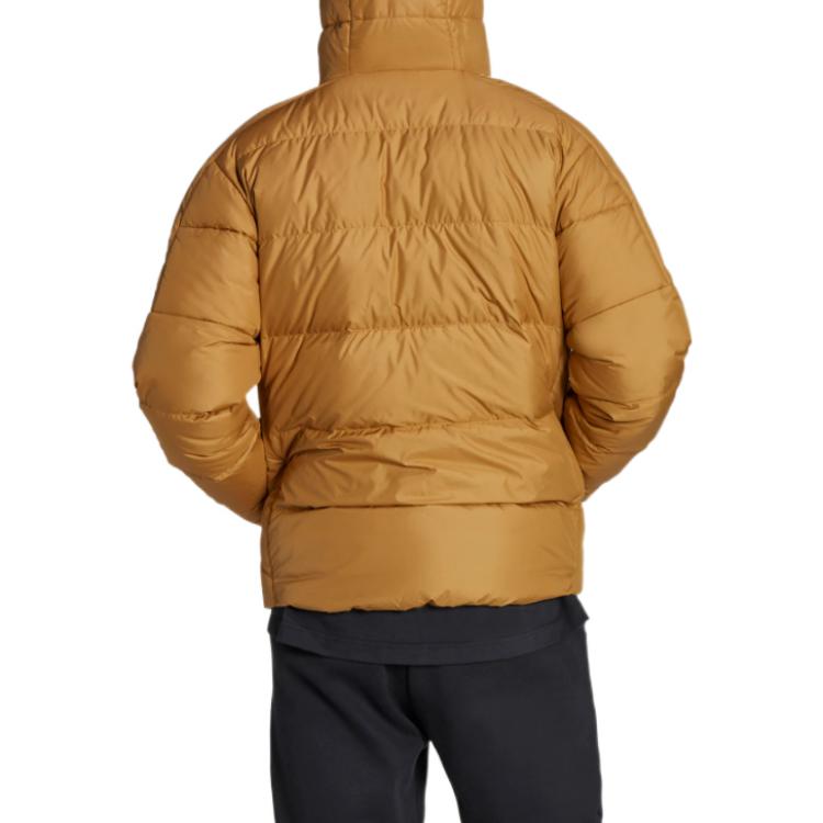 Adidas Striped Letter Logo Print Hooded Down Jacket Men Outerwear Brown HK4640