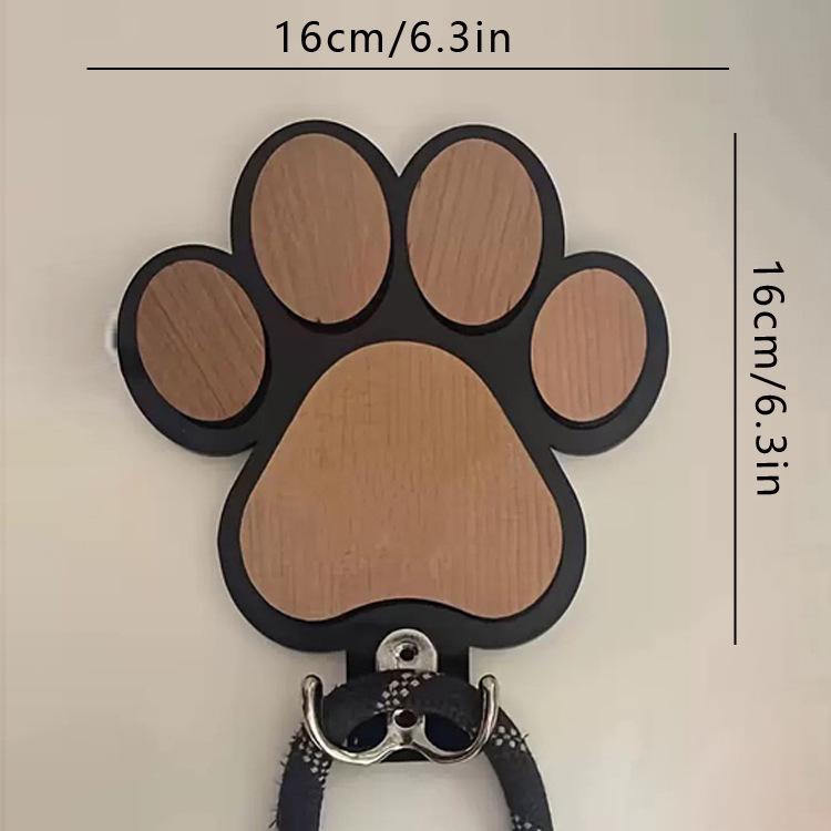 Wall-Mounted Wooden Coat & Hat Rack with Paw Print Hooks