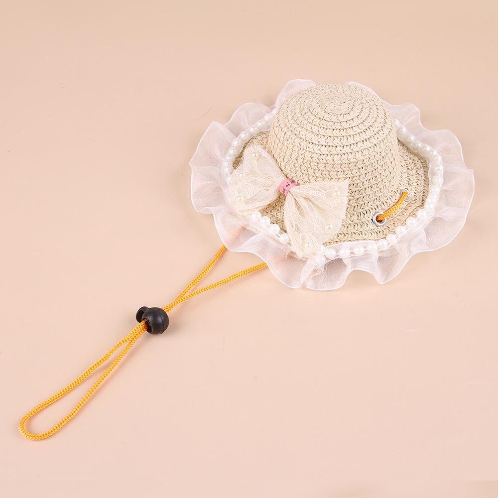 Dog Shade Straw Hat Outdoor Pet Lace Princess Hat Lace Bow Straw Hat Dress Up Ragdoll Cat Hat