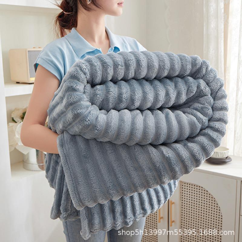 Imitation Rabbit Fur Plush Solid Color Multifunctional Large Ribbed Flannel Blanket