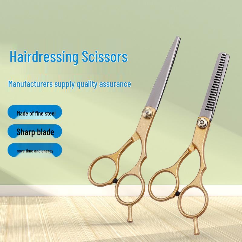 Golden Hairdressing Scissors Set: Thinning & Flat Cut Toothed Scissors for Home Use