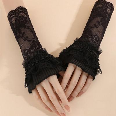Elegant Long Lace Cuff Embroidery With Ruffles Arm Sleeves Cuffs White Black False Sleeve Cuffs Women