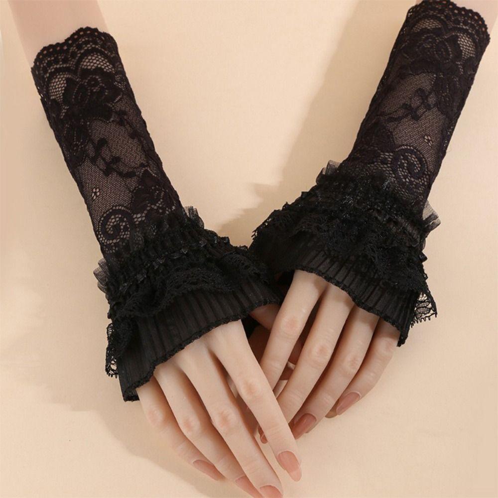 Elegant Long Lace Cuff Embroidery With Ruffles Arm Sleeves Cuffs White Black Fake Cuff Women