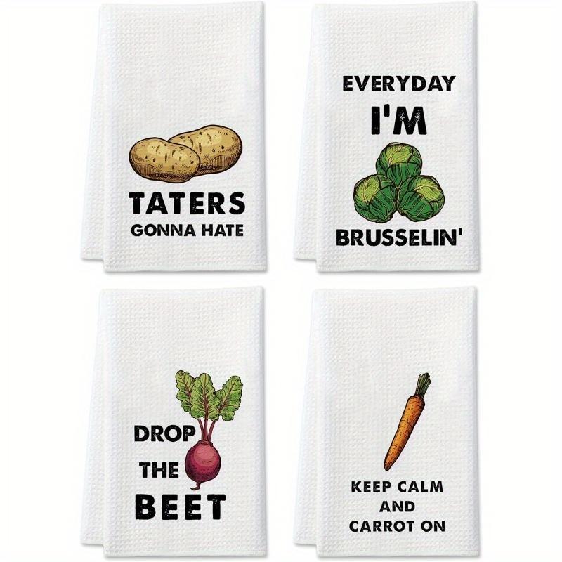 

high quality 4-Pack 18x26 Funny Vegetable Themed Kitchen Towels - Modern Woven Polyester Dish Cloths, Super Soft, Machine Washable, Cartoon Print 4pcs