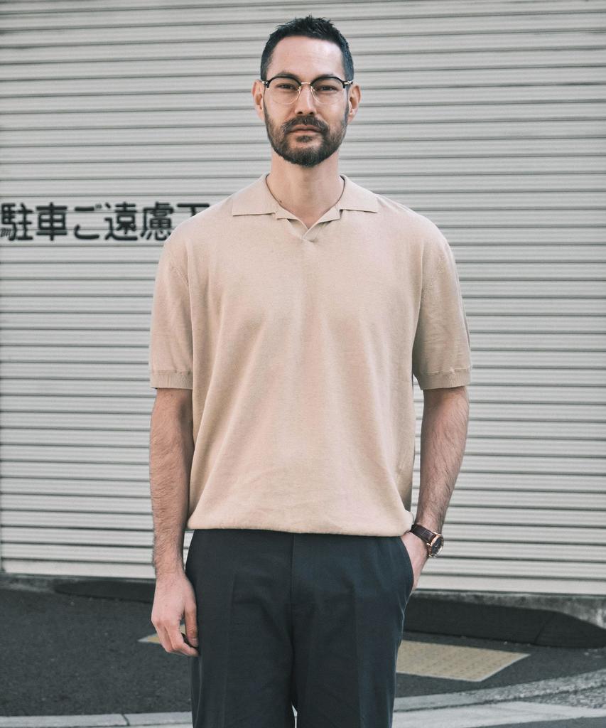 STCO Diems Linen Blend Open Collar Short Sleeve Knit_Beige (Classic Fit)_Dktxb11Csd
