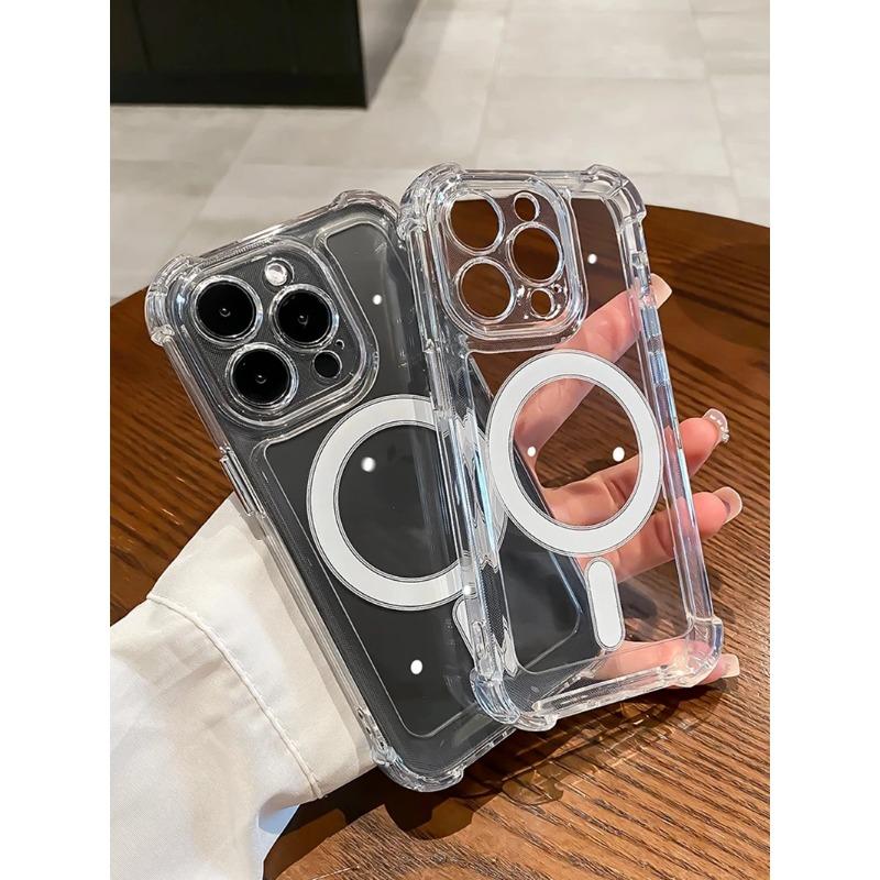 Luxuriöse kabellose Lade-Magsafe-Stoßfeste Handyhülle für iPhone 15 14 11 12 13 Pro Max 15 Plus Transparente magnetische Bumper-Abdeckung