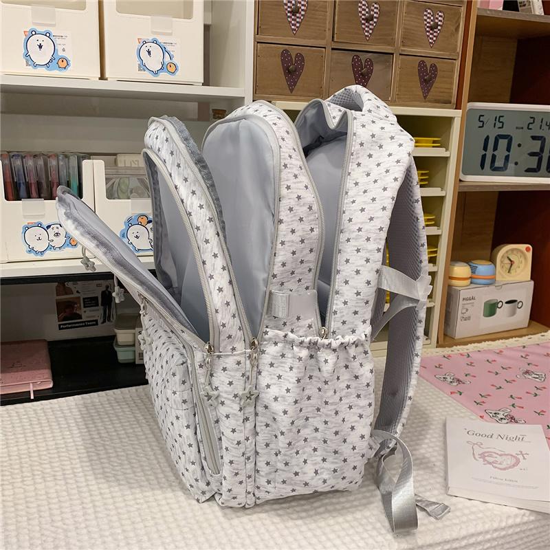 Star Print School Backpack with Front Mesh Pocket Top Handle Adjustable Straps Casual Daypack for Teen Girls