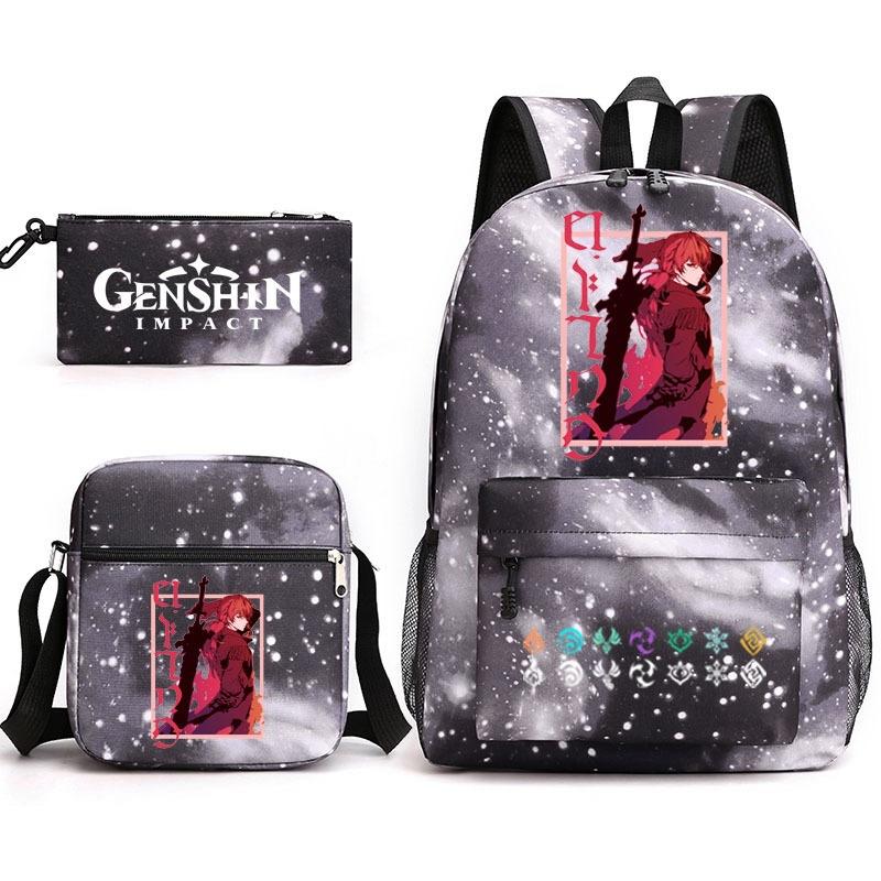 Genshinimpact Yuanshen School Bag Three-Piece Pencil Case Shoulder Bag Backpack