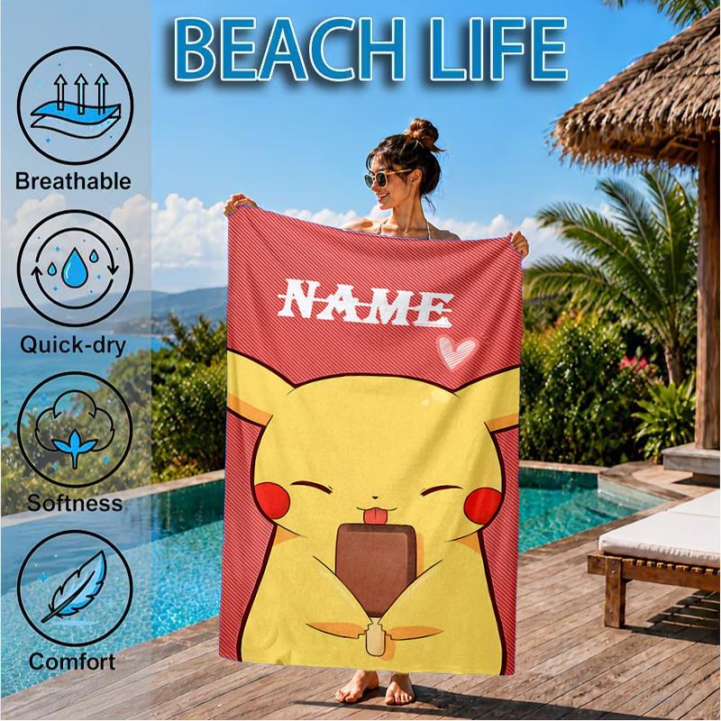 Custom Name Pika Microfiber Beach Towel, Quick-Dry, for Summer Travel, Beach Essential, Picnic Essentials, Swimming Pool