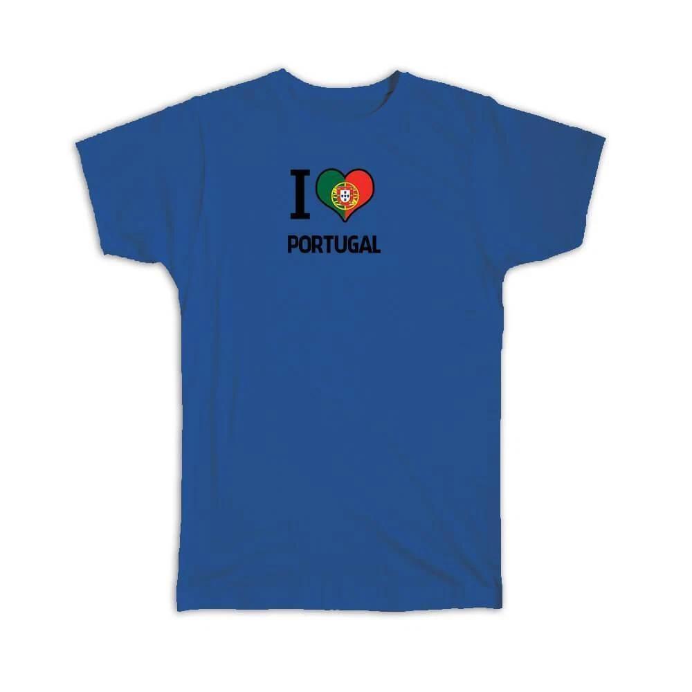 Gift T-Shirt : I Love Portugal Flag Heart Country Crest Portuguese Expat M