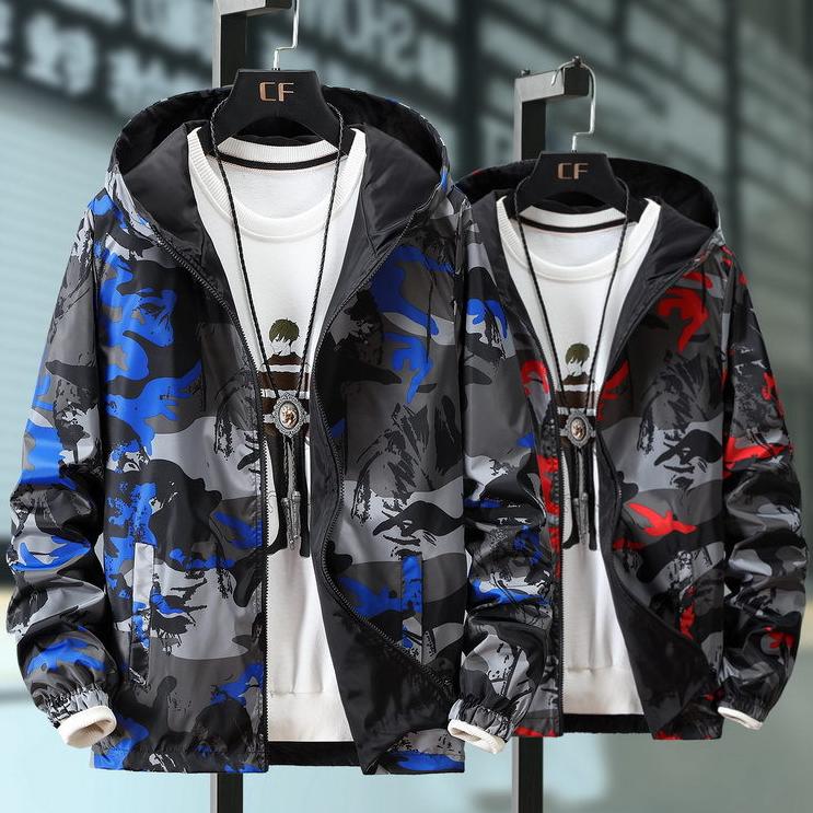 7XL Casual Jacket Men's Plus Fat Plus Size Hooded Trend Camouflage Two-sided Wear Men's Spring and Autumn Tooling Jacket