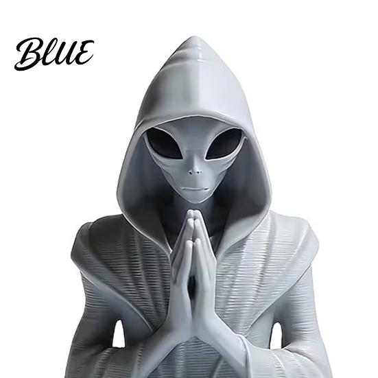 Bookcase Alien Figurine Ornament Matte Meditation Zen Statue 3D Printed Desk Decor Gray Figure Cute Extraterrestrial for Home Office