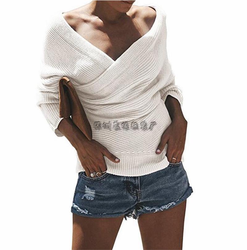 Autumn and winter new solid color European and American OL commuter knitted sweater women's thin sweater